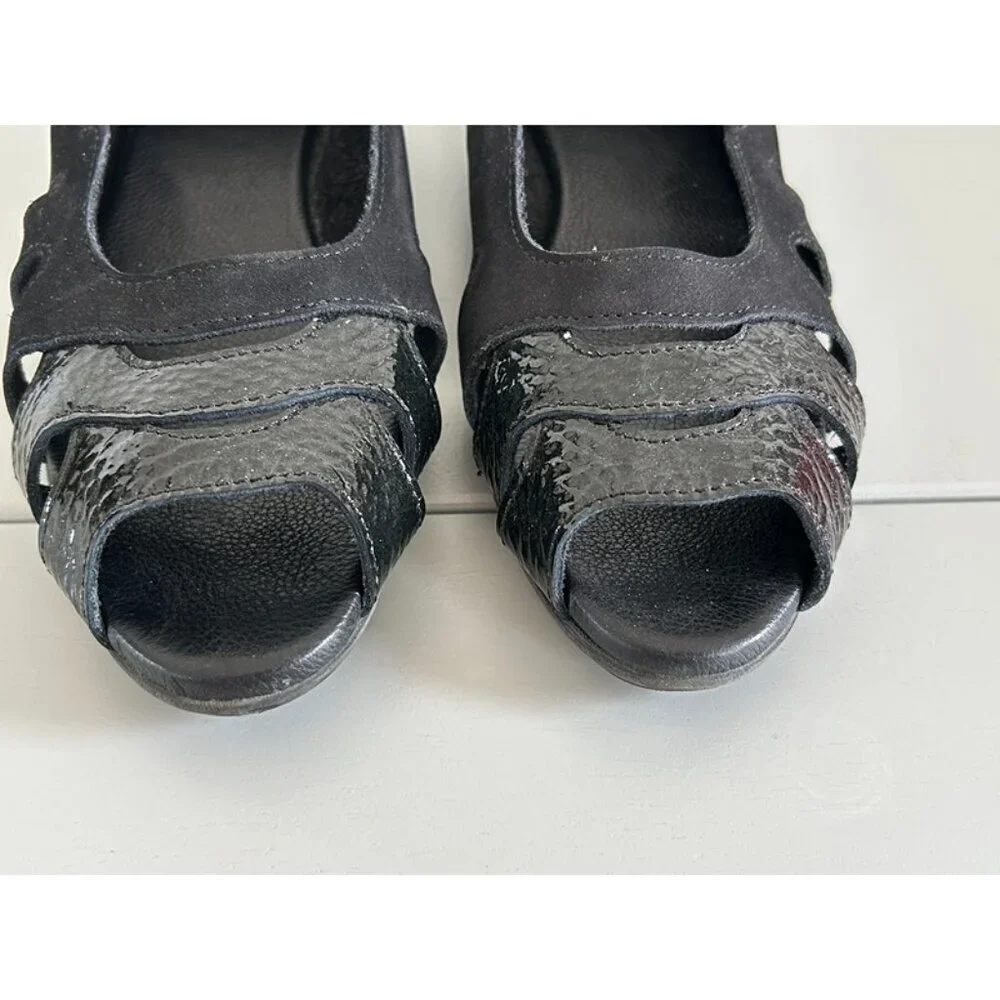 New Arche Womens Black Mix Leather Suede Cutout Ninova Peep Toe Flat EUR Size 37